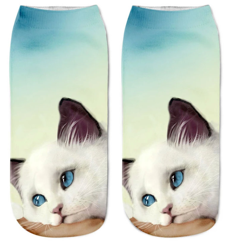 New 3D Print Funny Cute Cartoon Kitten Unisex Creative Colorful Multiple Cat Face Happy Low Ankle Socks For Women